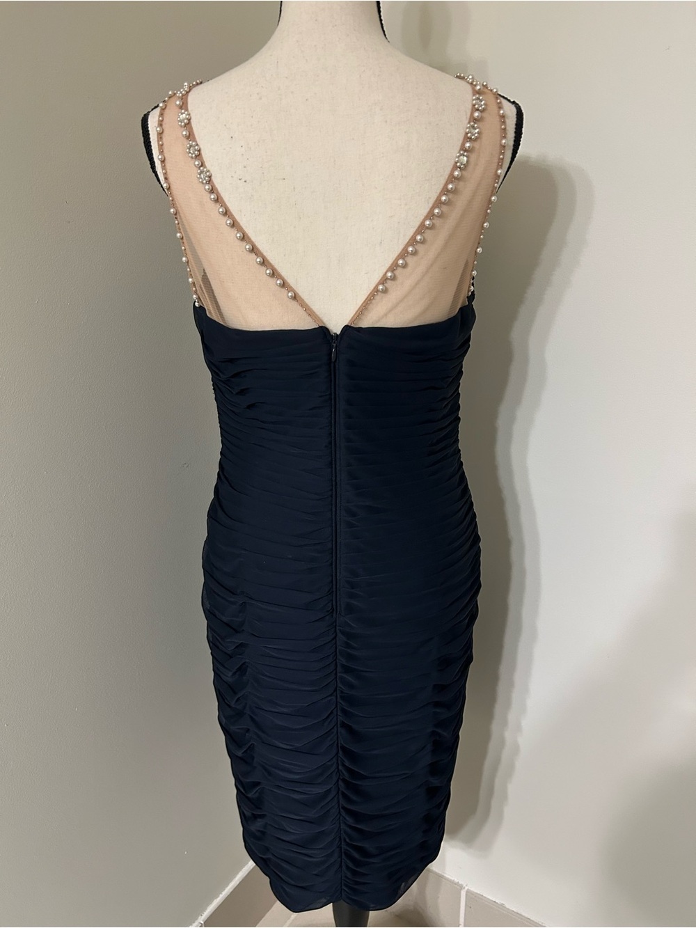 Cache Y2K Black Embellished Illusion Midi Cocktail Evening Dress SZ 10 - Picture 3 of 8